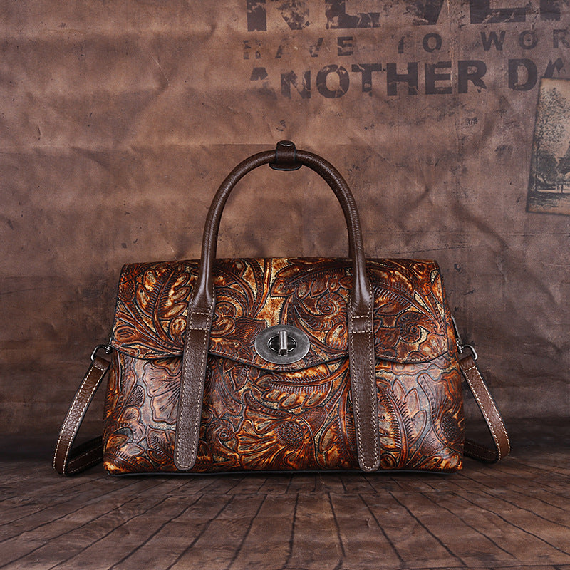 Women's First Layer Cowhide Retro Artificial Coloring Shoulder Bags