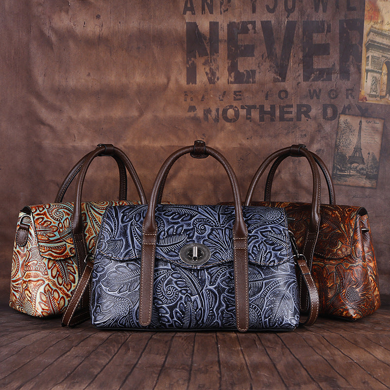 Women's First Layer Cowhide Retro Artificial Coloring Shoulder Bags