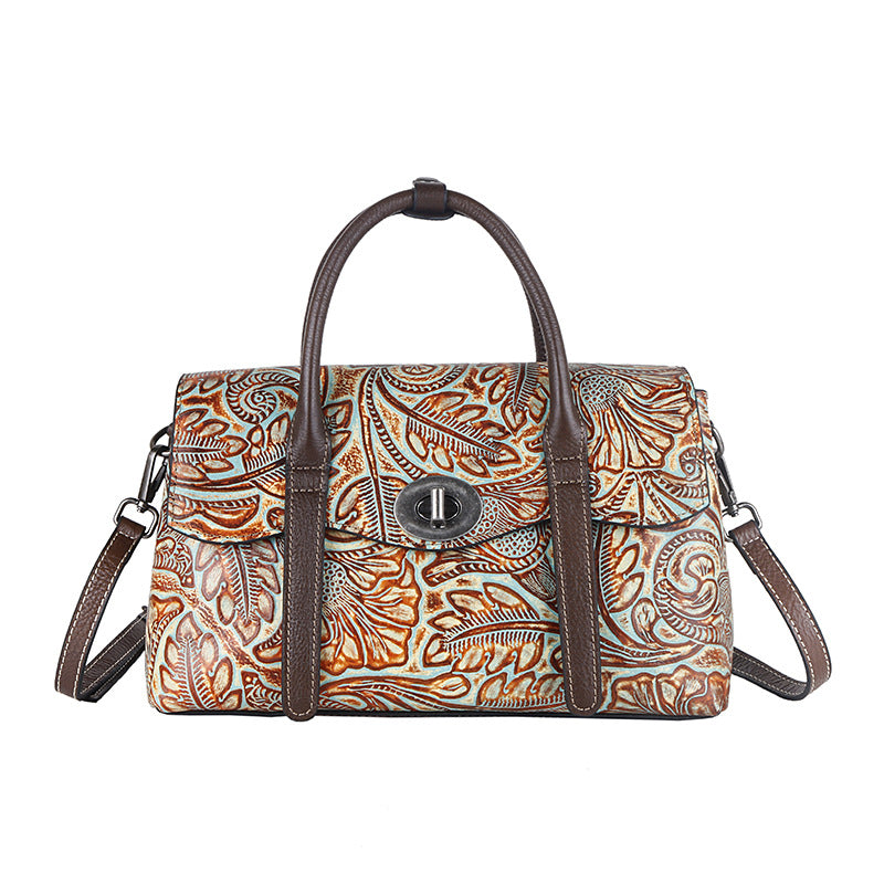 Women's First Layer Cowhide Retro Artificial Coloring Shoulder Bags