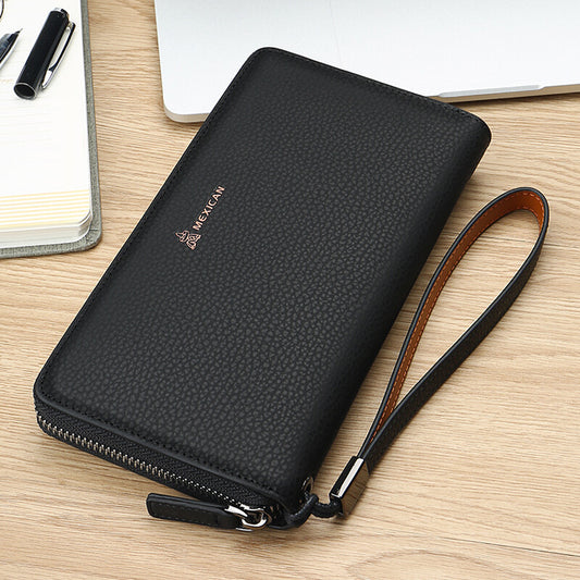 Men's Zipper Large Capacity One-piece Cowhide Trendy Men's Shoulder Bags