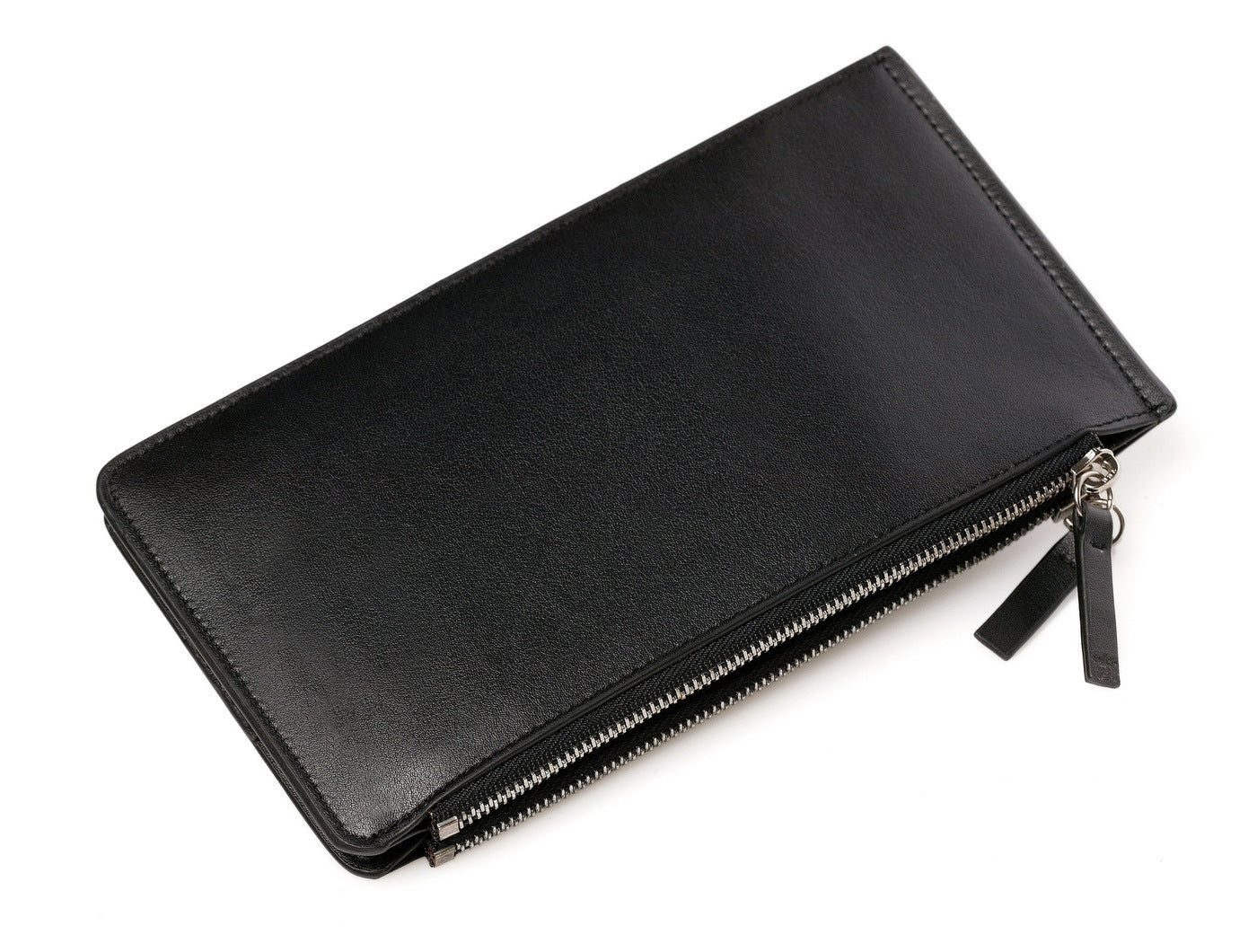 Men's Order Long Genuine Leather Clamp Double Zipper Card Holder