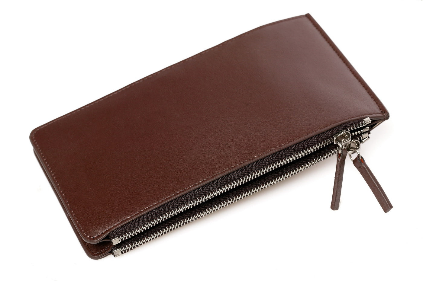 Men's Order Long Genuine Leather Clamp Double Zipper Card Holder