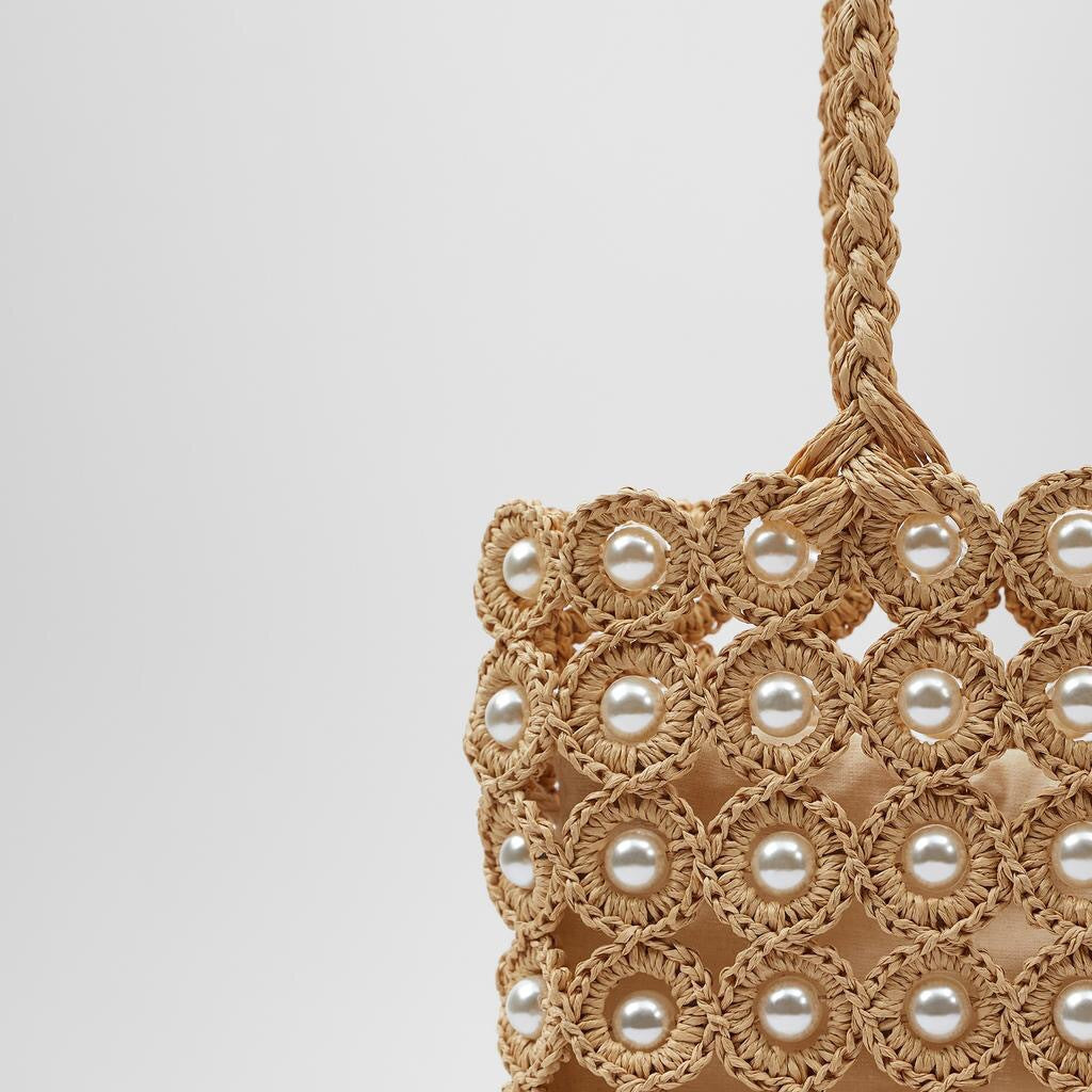 Women's Pearl Inlaid Woven Shopping Straw Summer Shoulder Bags