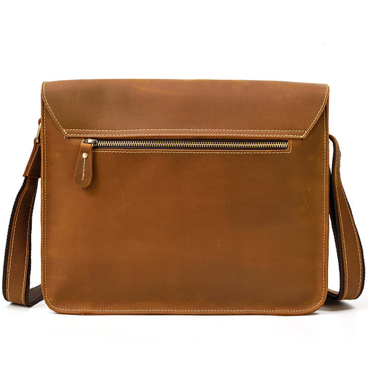 Men's Capacity Crazy Horse Leather Genuine Cowhide Men's Shoulder Bags