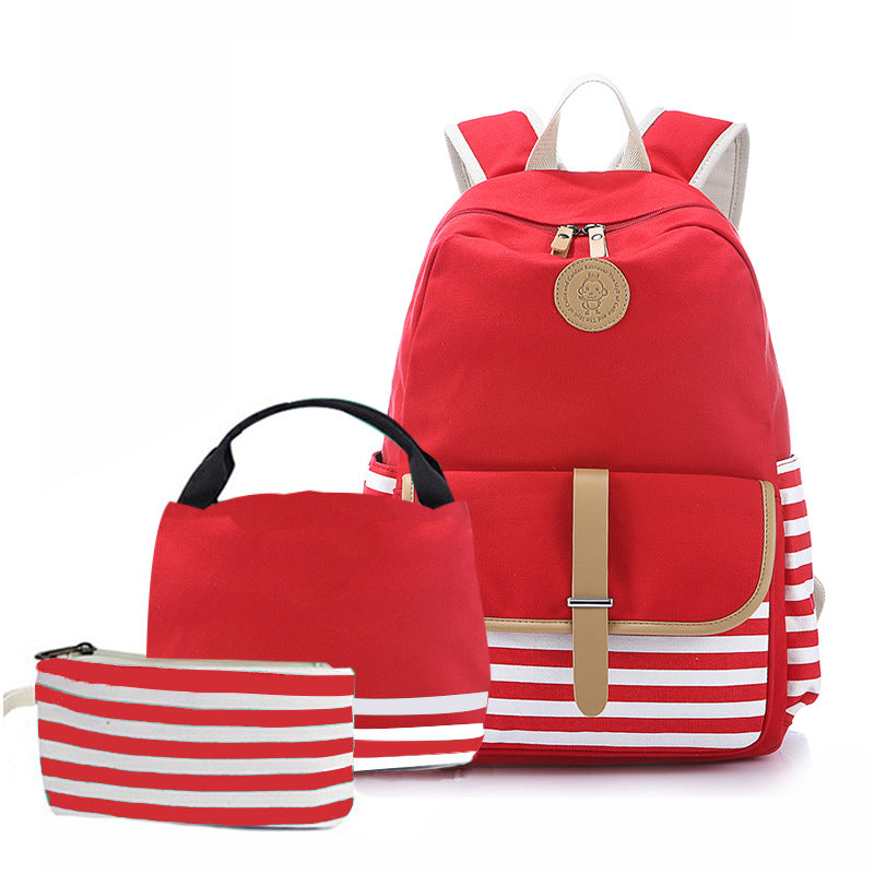 Women's Canvas Three-piece Leisure Thermal Insulated Lunch Backpacks
