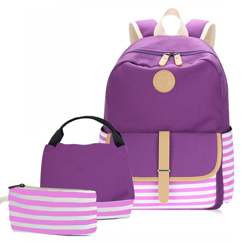 Women's Canvas Three-piece Leisure Thermal Insulated Lunch Backpacks
