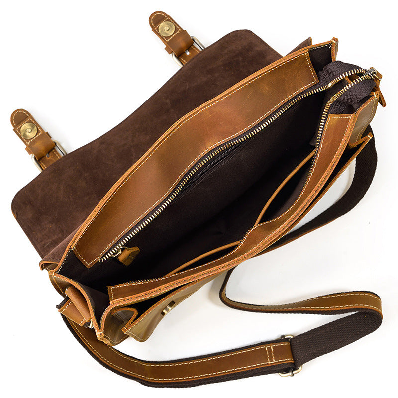 Men's Capacity Crazy Horse Leather Genuine Cowhide Men's Shoulder Bags