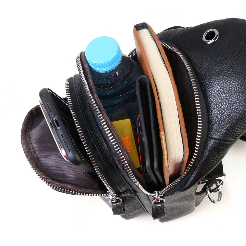 Men's New First Layer Cowhide Leather Men's Chest Bags
