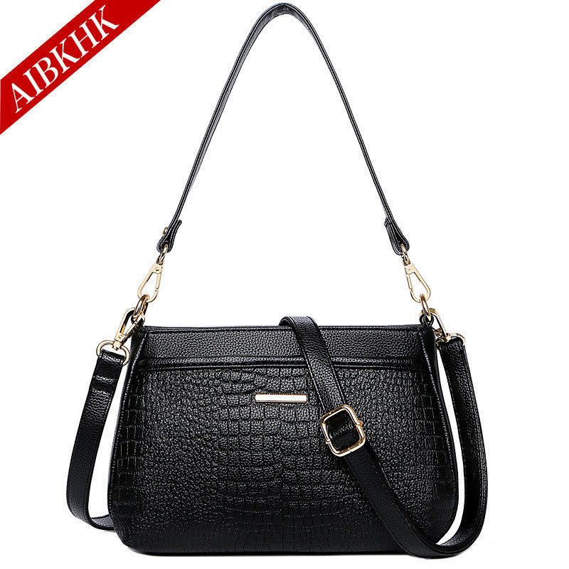 Women's Soft Leather Mother Crocodile Pattern Portable Crossbody Bags