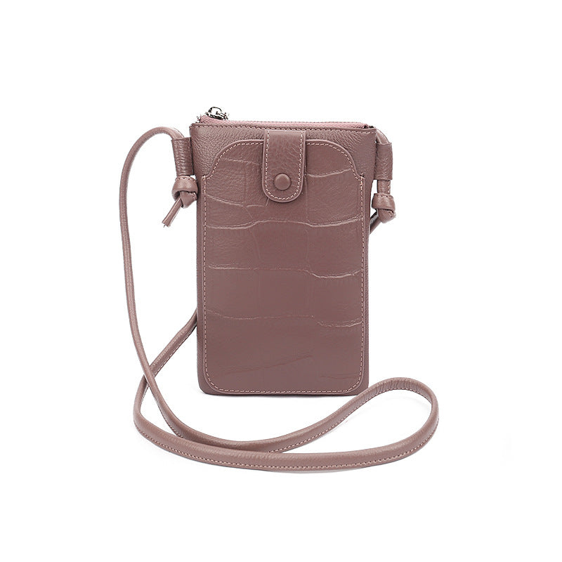 Women's Layer Cowhide Stone Pattern Versatile Vertical One Phone Bags