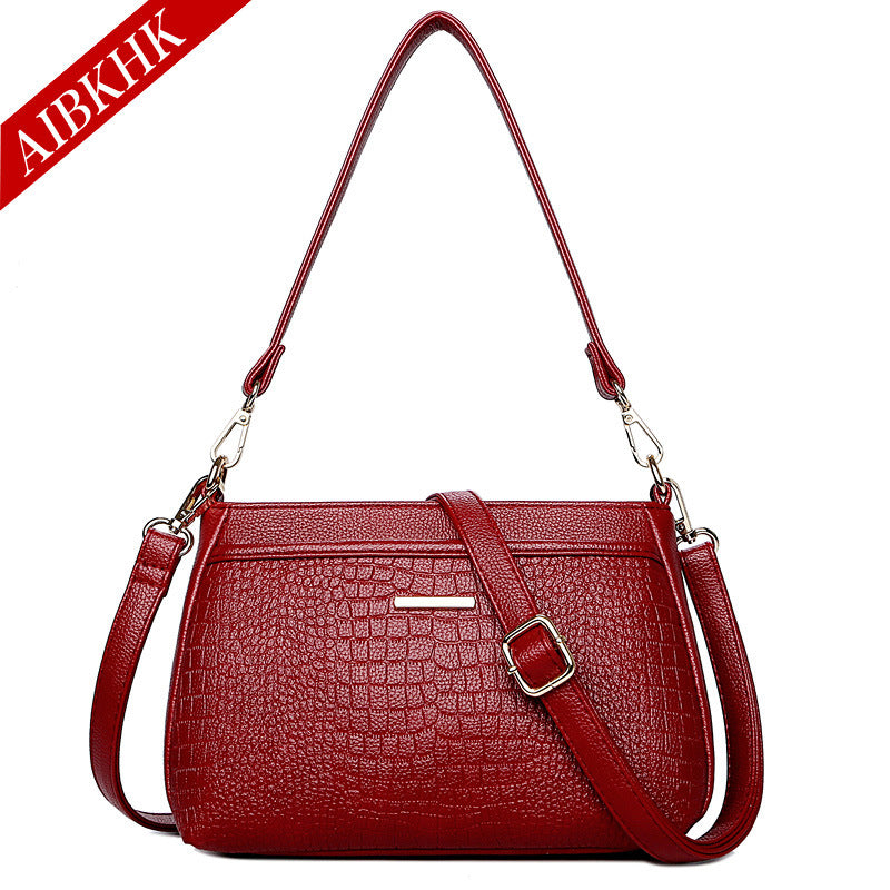Women's Soft Leather Mother Crocodile Pattern Portable Crossbody Bags