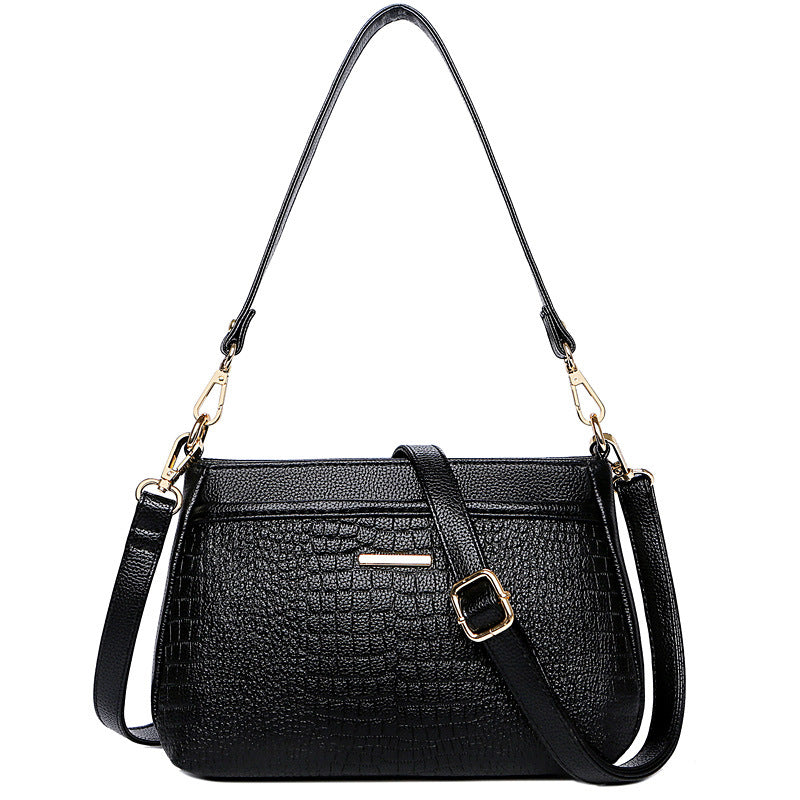 Women's Soft Leather Mother Crocodile Pattern Portable Crossbody Bags