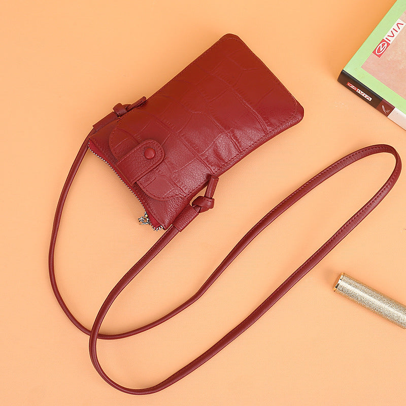 Women's Layer Cowhide Stone Pattern Versatile Vertical One Phone Bags