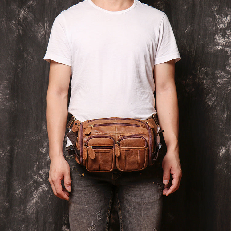 Women's Leather Large Capacity Frosted Cattle Men's Waist Packs