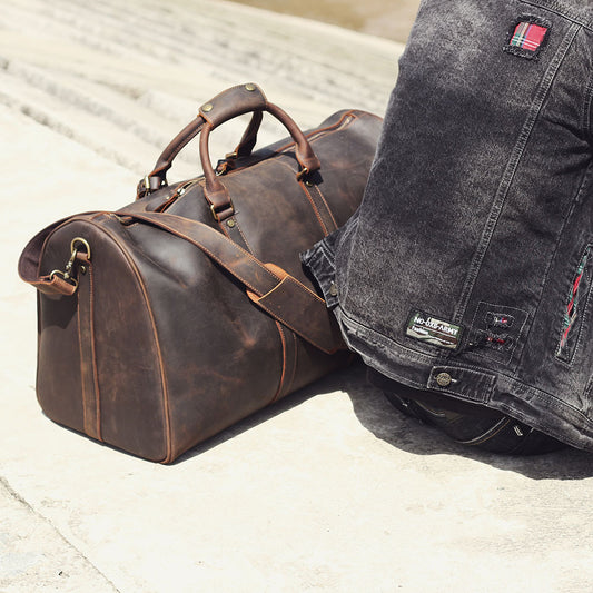 Men's Capacity First Layer Leather Duffel Handmade Travel Bags