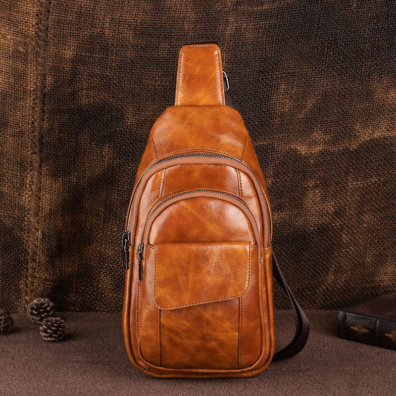 Men's First Layer Cowhide High Sense Graceful Fashionable Trendy Unique Men's Chest Bags