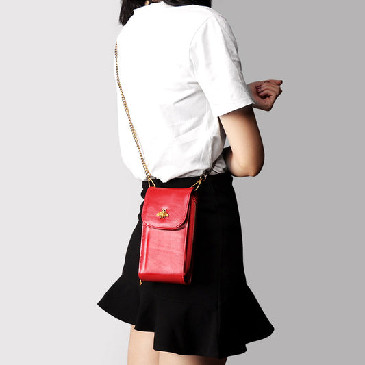 Women's Genuine Leather Machine Trend Chain Simple Fashion Phone Bags