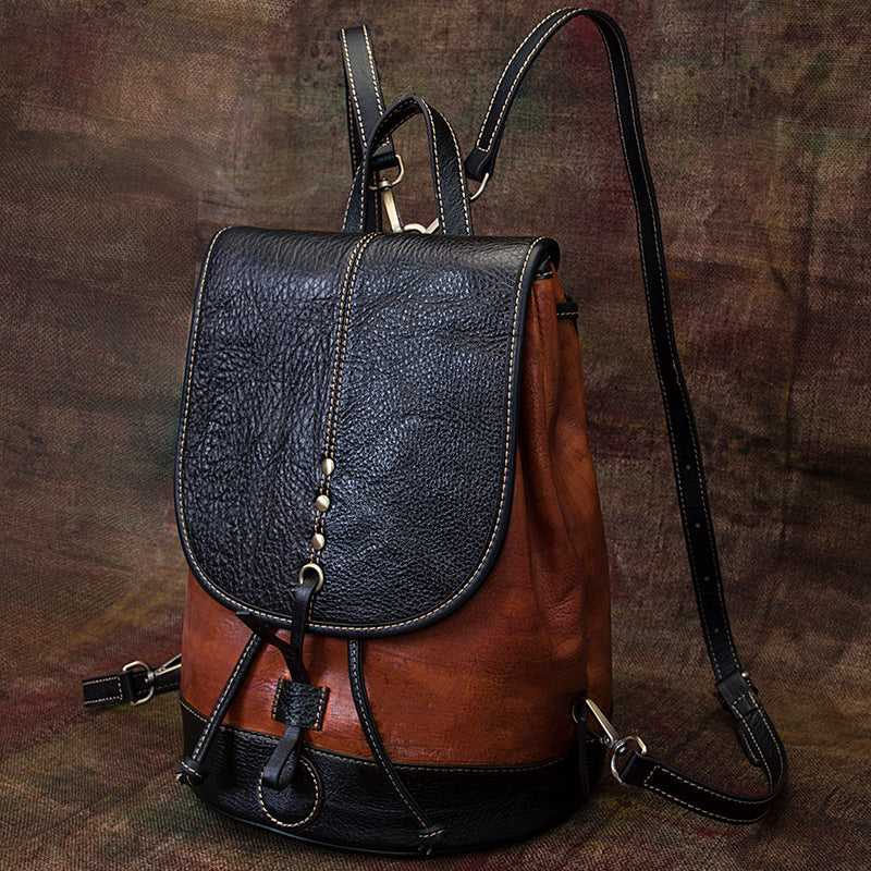 Women's Creative Unique Retro College Cowhide Backpacks