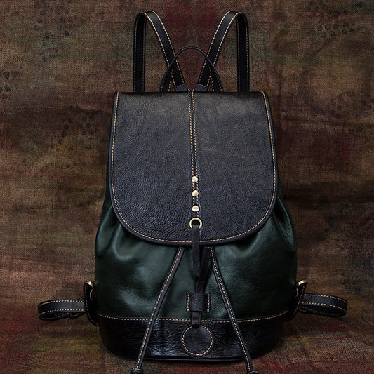 Women's Creative Unique Retro College Cowhide Backpacks