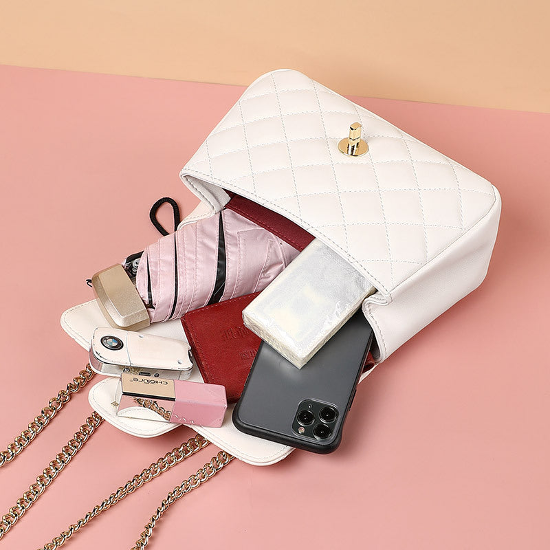 Women's Broadcast Authorized Genuine Leather Classic Style Diamond Shoulder Bags