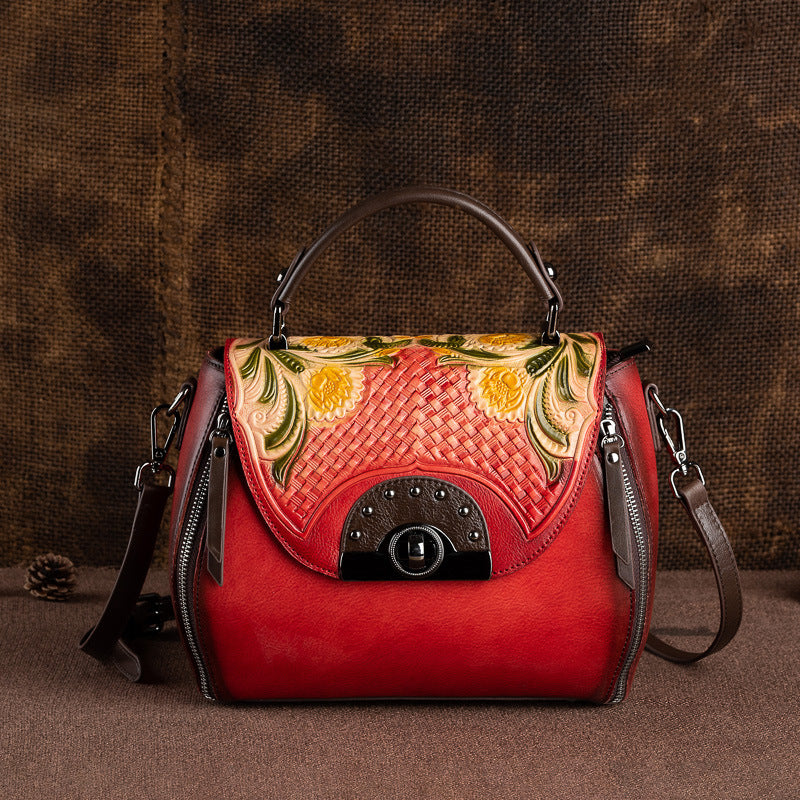 Women's Embossing Hand-rub Color Portable First Layer Handbags