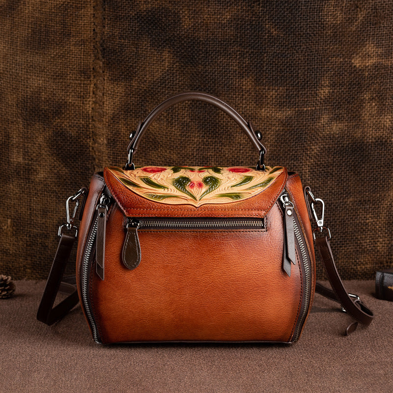 Women's Embossing Hand-rub Color Portable First Layer Handbags