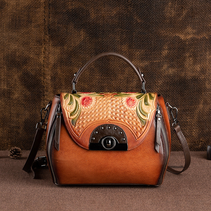 Women's Embossing Hand-rub Color Portable First Layer Handbags