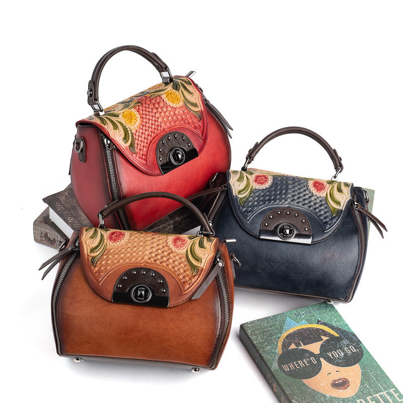 Women's Embossing Hand-rub Color Portable First Layer Handbags