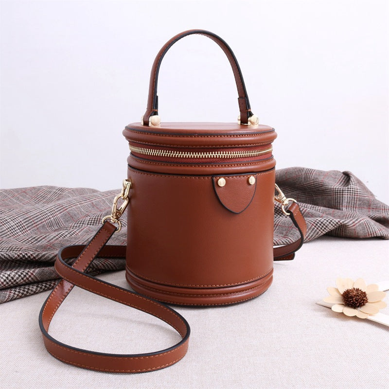 Women's Genuine Leather Retro Round Box Fashion Shoulder Bags