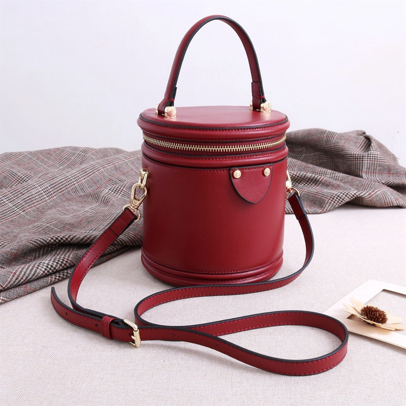 Women's Genuine Leather Retro Round Box Fashion Shoulder Bags