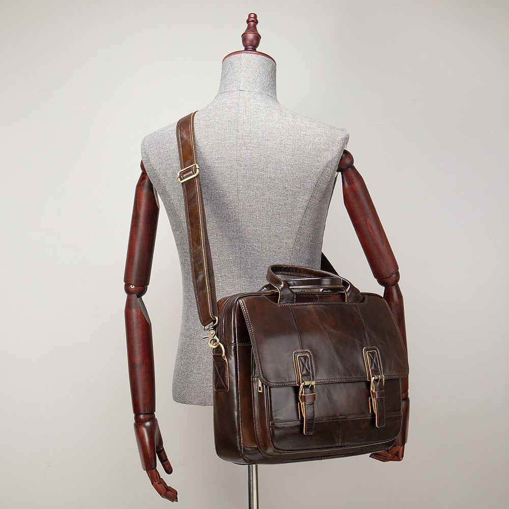 Men's Multifunctional Leather Horizontal Cowhide Business Men's Handbags