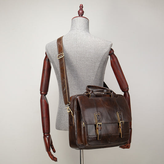 Men's Multifunctional Leather Horizontal Cowhide Business Men's Handbags