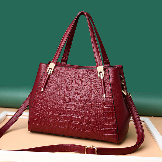 Women's Mother Crocodile Pattern Soft Leather Elegant Handbags