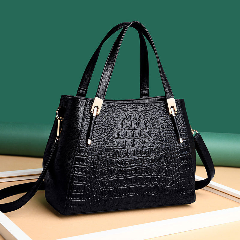 Women's Mother Crocodile Pattern Soft Leather Elegant Handbags