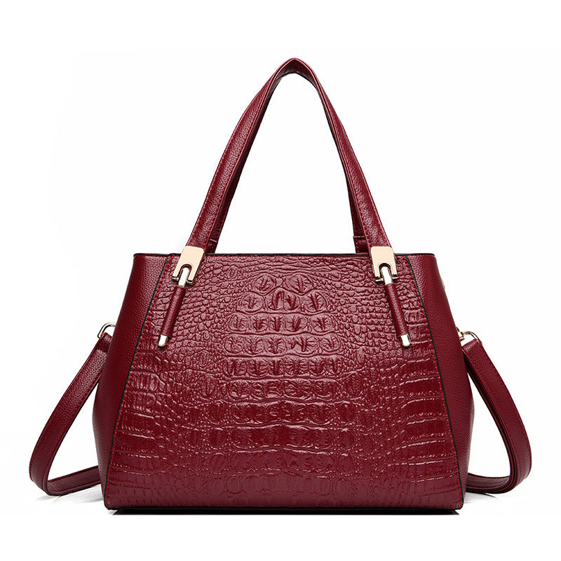Women's Mother Crocodile Pattern Soft Leather Elegant Handbags