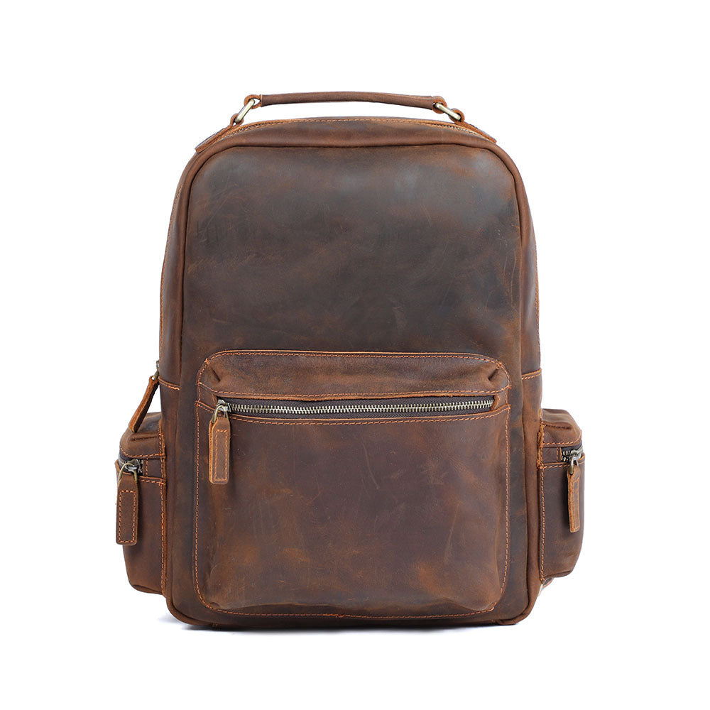 Men's Crazy Horse Leather Handmade Large Capacity Backpacks
