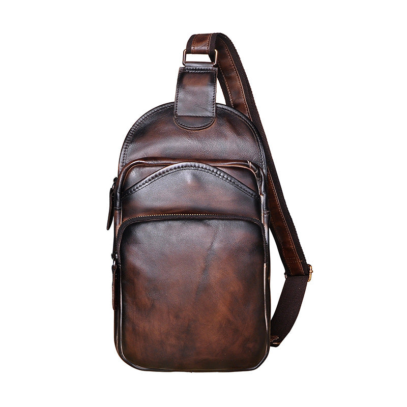 Men's Layer Crazy Horse Leather Cowhide Retro Men's Chest Bags