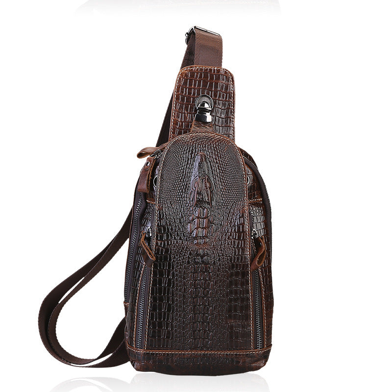 Men's Crocodile Head First Layer Cowhide Leather Men's Chest Bags