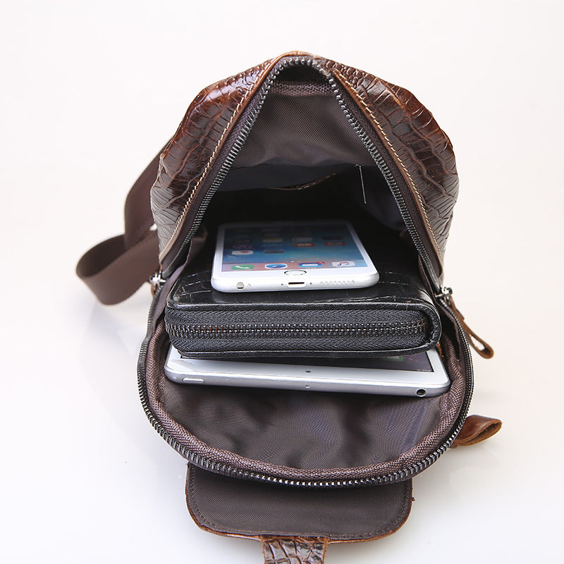 Men's Crocodile Head First Layer Cowhide Leather Men's Chest Bags