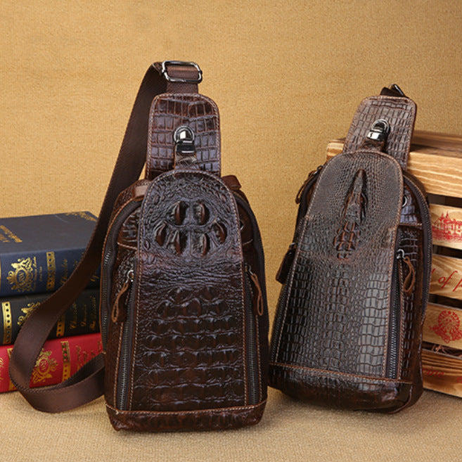 Men's Crocodile Head First Layer Cowhide Leather Men's Chest Bags