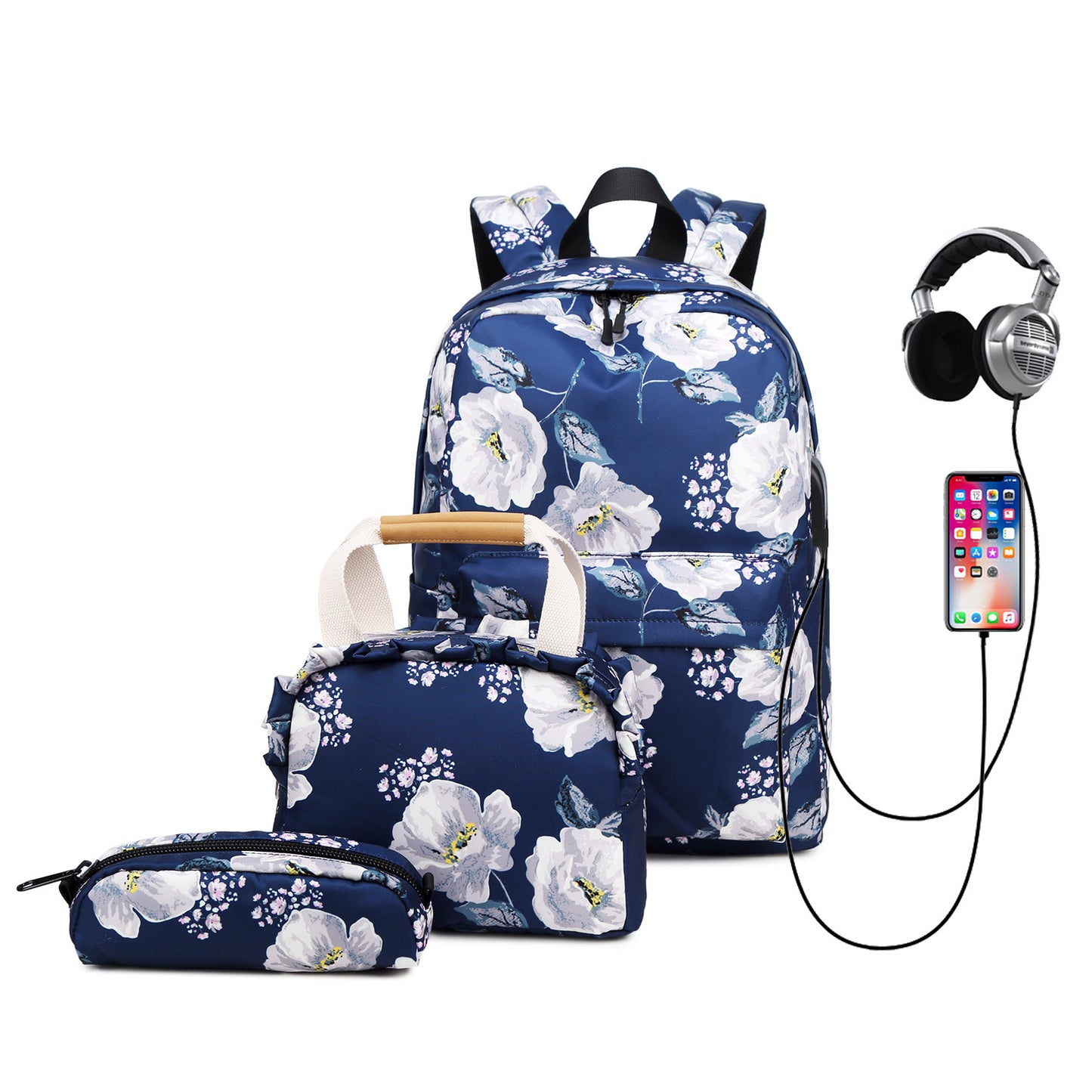 Women's High Large Capacity Fashion Flower Oxford Backpacks