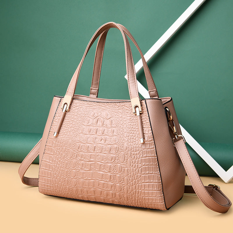 Women's Mother Crocodile Pattern Soft Leather Elegant Handbags