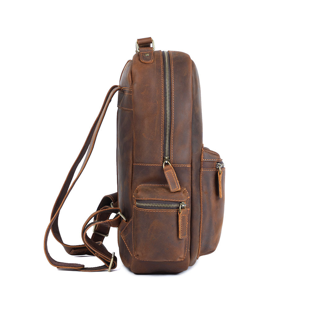 Men's Crazy Horse Leather Handmade Large Capacity Backpacks