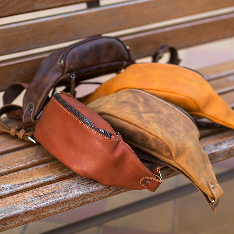 Men's Handmade Retro First Layer Crazy Horse Leather Men's Waist Packs