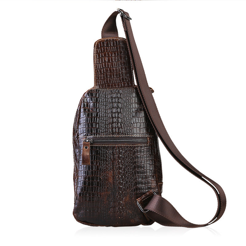 Men's Crocodile Head First Layer Cowhide Leather Men's Chest Bags