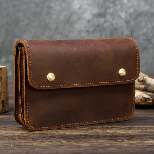 Crazy Horse Leather Cowhide Outing Mobile Men's Waist Packs