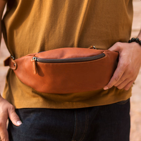 Men's Handmade Retro First Layer Crazy Horse Leather Men's Waist Packs