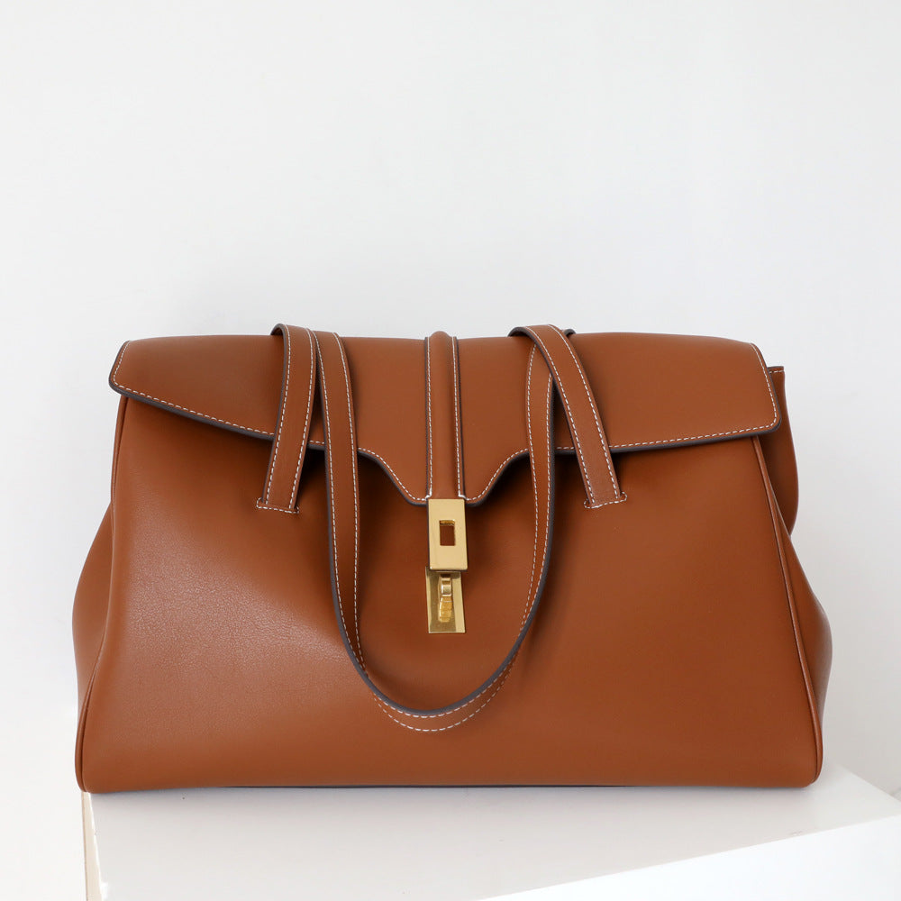 Women's Large Capacity Leather Big Portable Simple Shoulder Bags