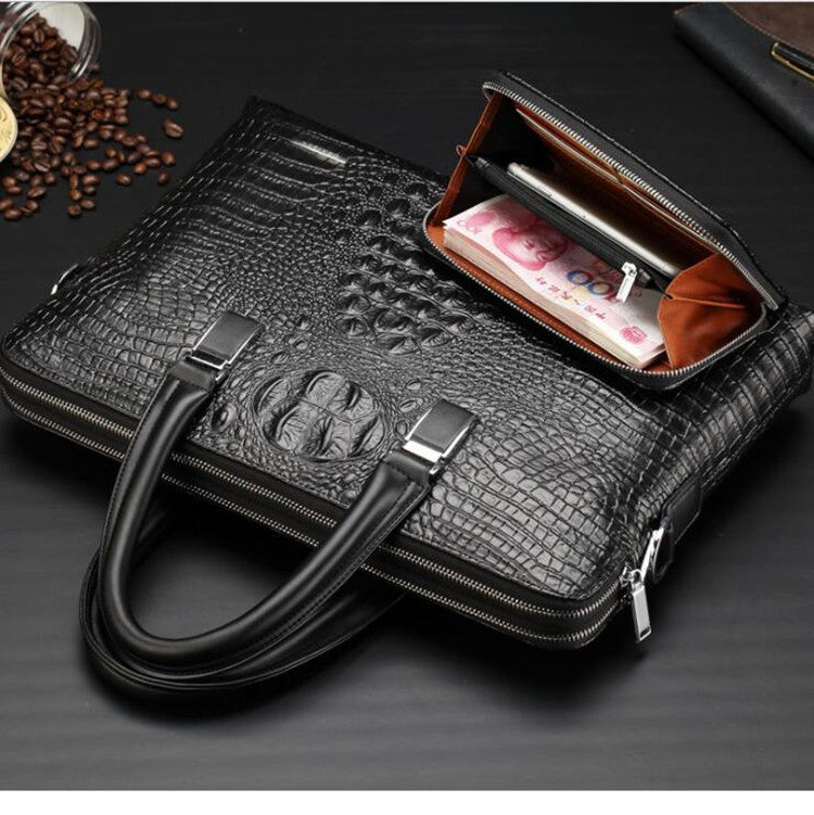 Men's Crocodile Pattern Double Pull Business Fashion Men's Handbags