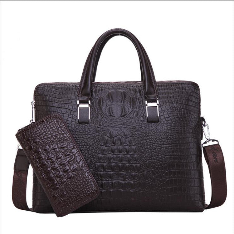 Men's Crocodile Pattern Double Pull Business Fashion Men's Handbags